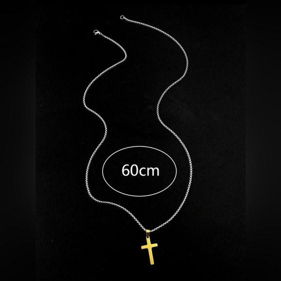 † Men’s Minimalist Unisex Silver/Gold Latin Stainless Steel Cross Necklace - Picture 5 of 5